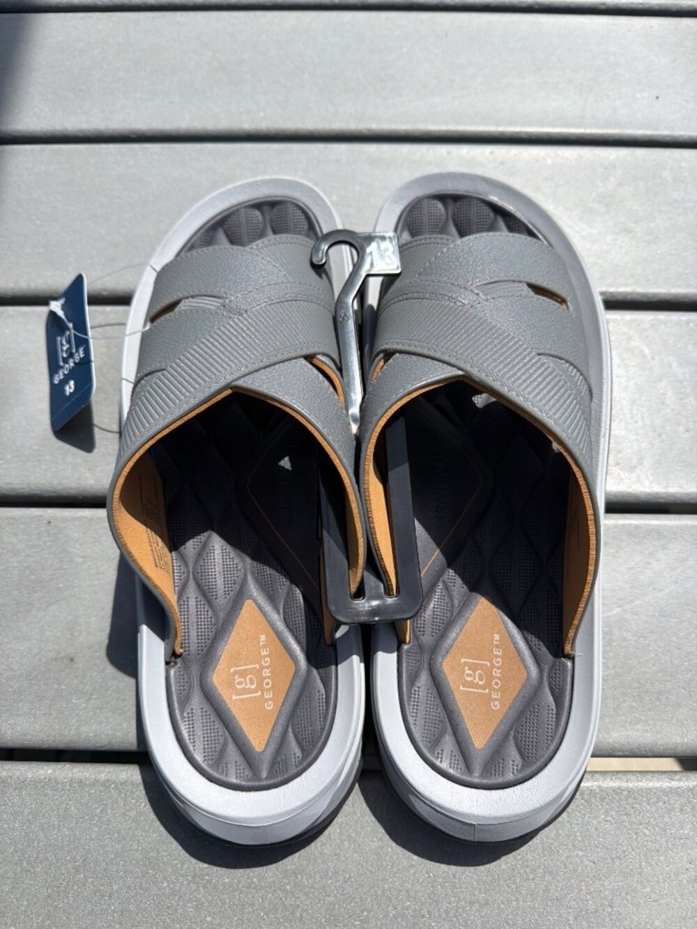 George Men's Charcoal Gray Crossband Slide Sandals Shoes Size 13